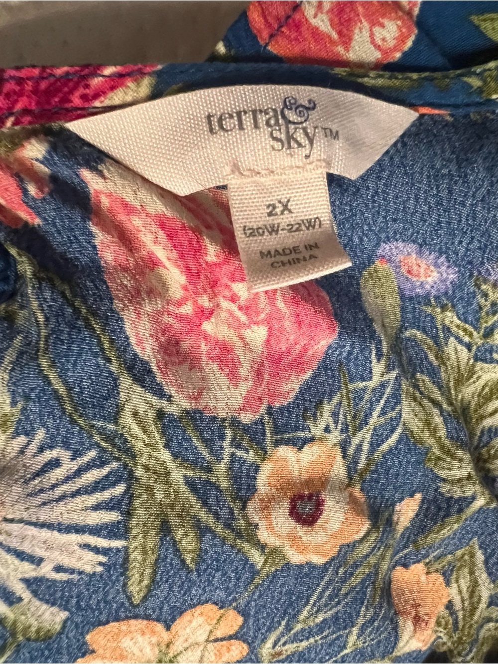 Terra and Sky - Floral Smocked Blue Women's Top - Picture 7 of 7